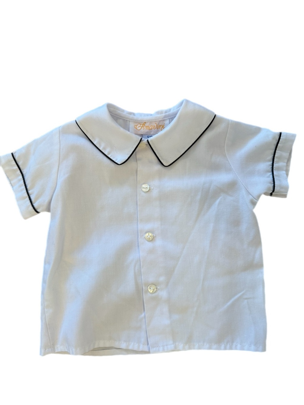 Anavini White Short-Sleeve Peter Pan Collar Shirt with Black Trim - Infant 12 M